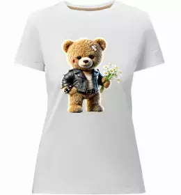 Женская премиум футболка Ведмедик зі скейтбордом Черный фото