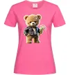 Женская футболка Ведмедик з букетом квітів Ярко-розовый фото