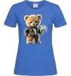 Женская футболка Ведмедик з букетом квітів Ярко-синий фото