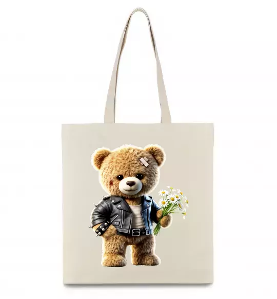 Эко-сумка Ведмедик з букетом квітів Бежевый фото