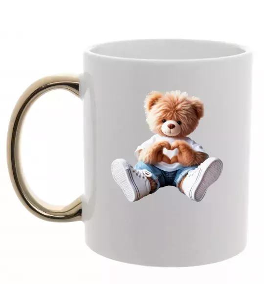 Чашка с цветной ручкой Ведмедик сердечко Золото фото