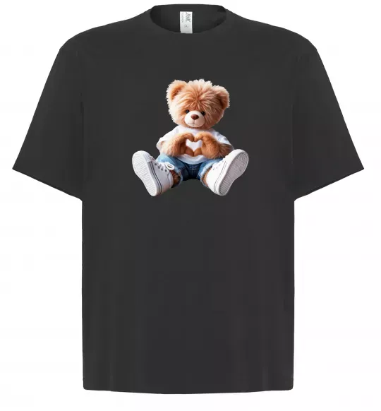 Футболка Оверсайз Ведмедик сердечко Чорний фото