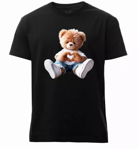 Чоловіча преміум футболка Ведмедик сердечко Чорний фото