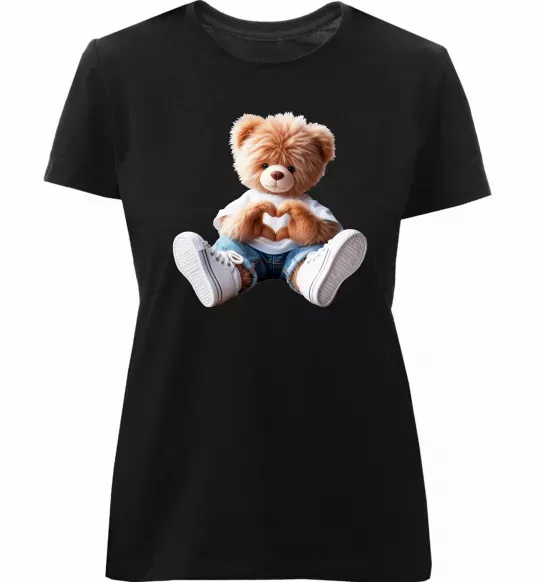 Жіноча преміум футболка Ведмедик сердечко Чорний фото