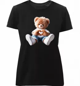 Женская премиум футболка Ведмедик зі скейтбордом Черный фото