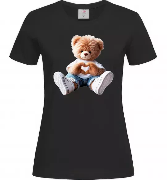 Жіноча футболка Ведмедик сердечко Чорний фото