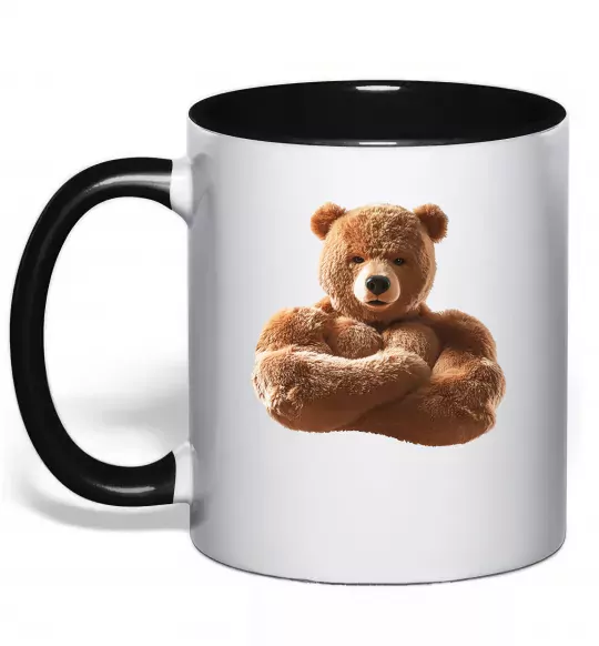 Чашка з кольоровою ручкою Ведмедик зі складеними руками Чорний фото