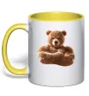 Чашка с цветной ручкой Ведмедик зі складеними руками Лимонный фото