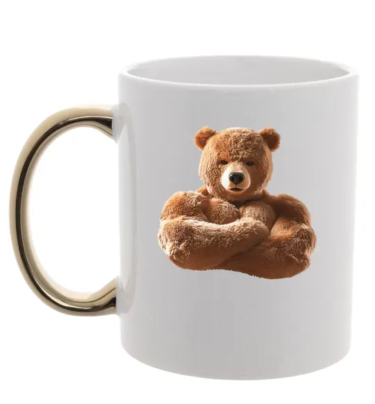 Чашка з кольоровою ручкою Ведмедик зі складеними руками Золото фото