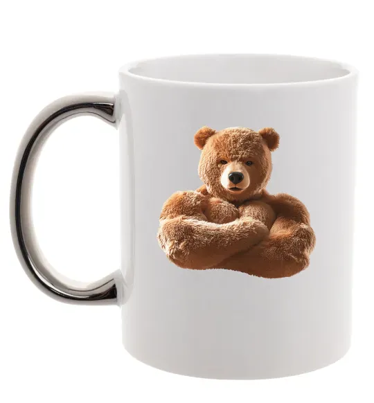 Чашка з кольоровою ручкою Ведмедик зі складеними руками Срібло фото