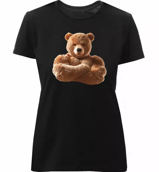 Женская премиум футболка Ведмедик зі складеними руками Черный фото