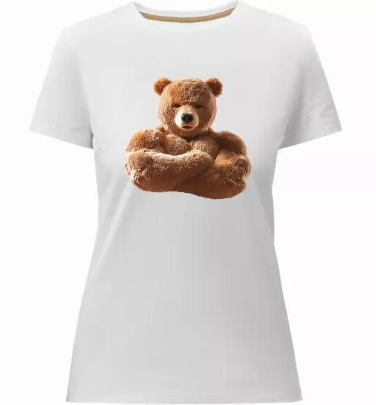Женская премиум футболка Ведмедик зі складеними руками Белый фото