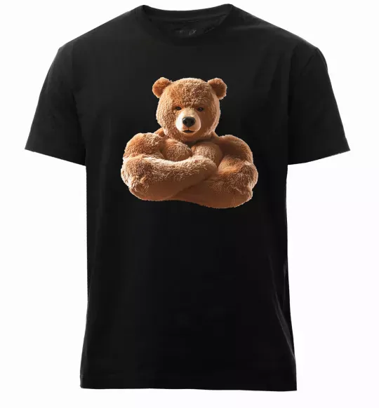 Мужская премиум футболка Ведмедик зі складеними руками Черный фото