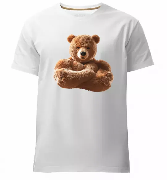 Мужская премиум футболка Ведмедик зі складеними руками Белый фото
