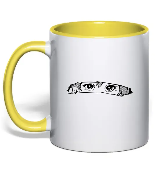 Чашка з кольоровою ручкою Очі Лимонний фото