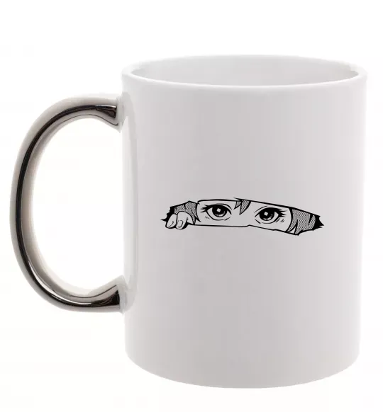 Чашка с цветной ручкой Очі Серебро фото