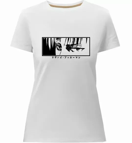 Женская премиум футболка Очі аніме з написом Белый фото