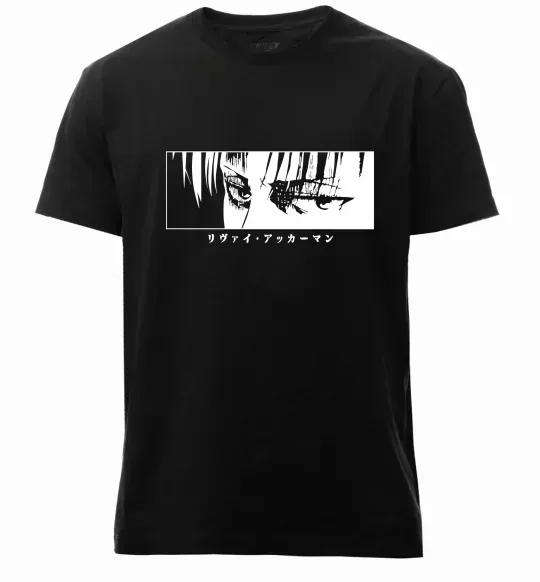 Чоловіча преміум футболка Очі аніме з написом Чорний фото