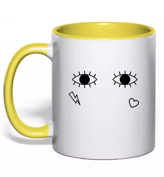 Чашка с цветной ручкой Очі блискавка сердечко Солнечно желтый фото