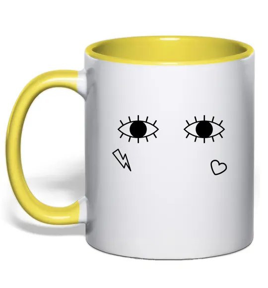 Чашка с цветной ручкой Очі блискавка сердечко Лимонный фото