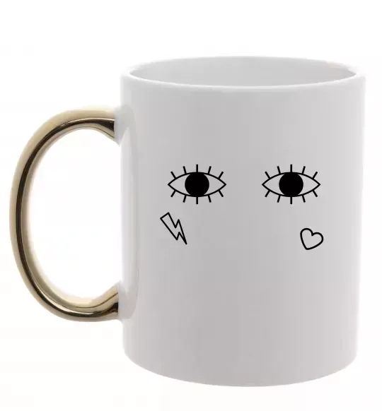 Чашка с цветной ручкой Очі блискавка сердечко Золото фото