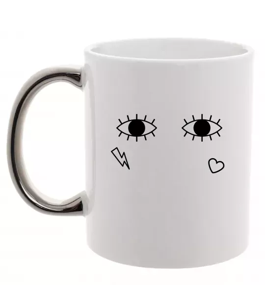 Чашка с цветной ручкой Очі блискавка сердечко Серебро фото