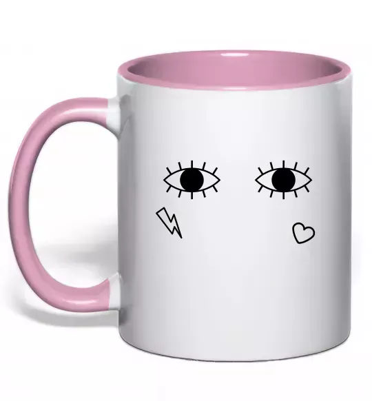 Чашка с цветной ручкой Очі блискавка сердечко Нежно розовый фото