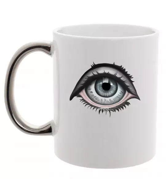 Чашка з кольоровою ручкою Око з віями Срібло фото