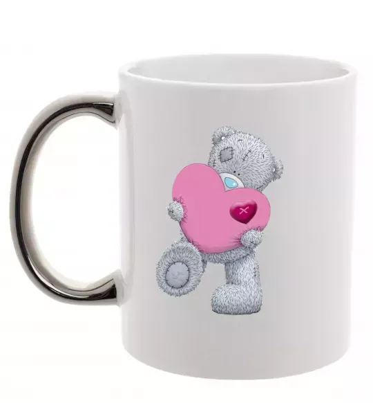 Чашка с цветной ручкой Ведмедик Teddy Серебро фото