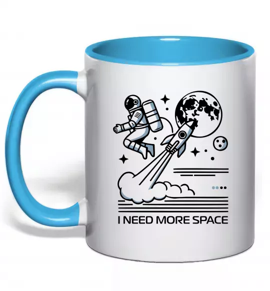 Чашка с цветной ручкой I need more space Голубой фото