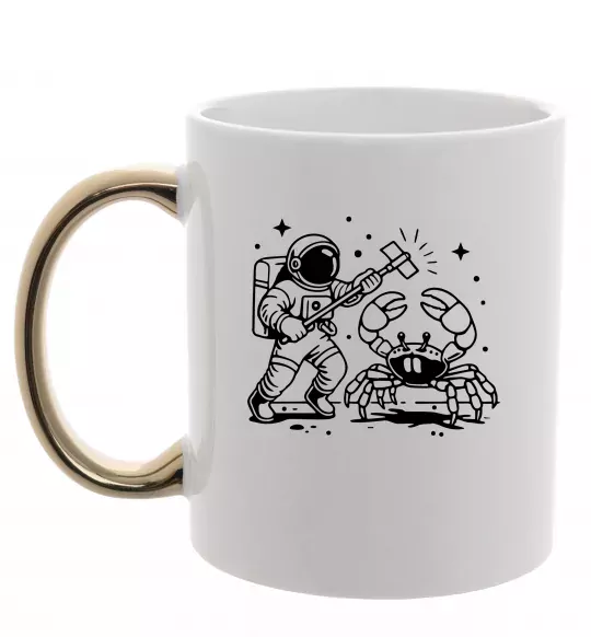 Чашка с цветной ручкой Космонавт з крабом Золото фото