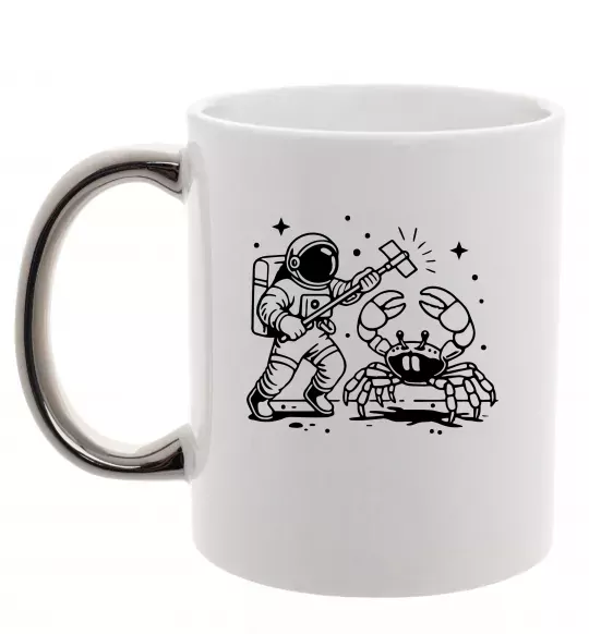 Чашка с цветной ручкой Космонавт з крабом Серебро фото