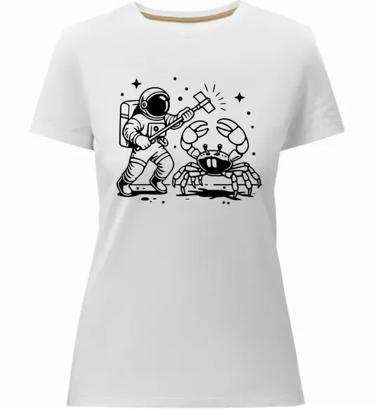 Женская премиум футболка Космонавт з крабом Белый фото