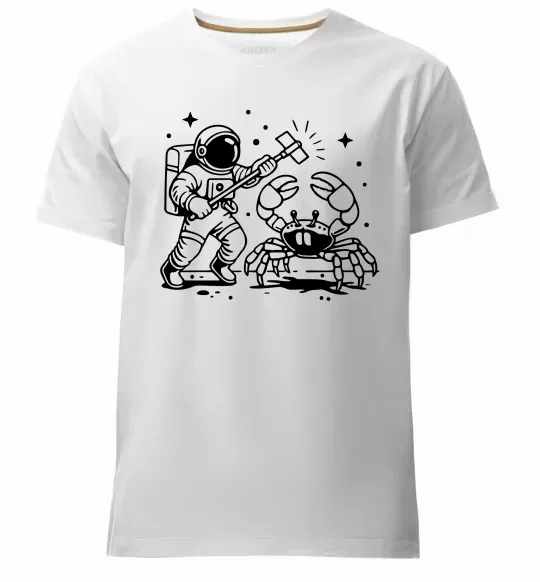 Мужская премиум футболка Космонавт з крабом Белый фото