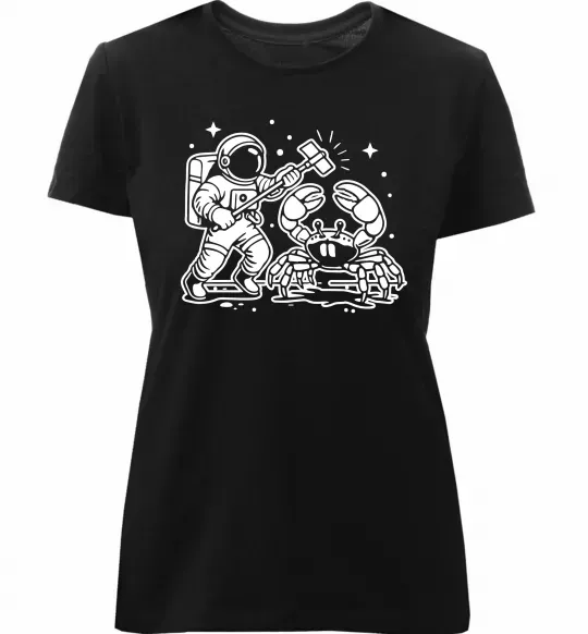 Женская премиум футболка Космонавт з крабом Черный фото