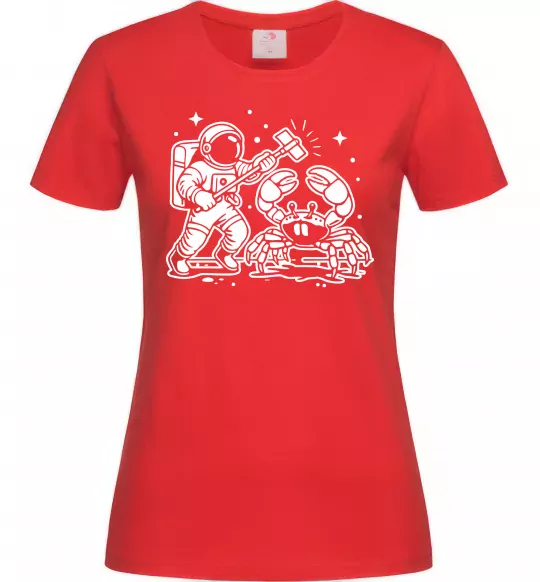 Жіноча футболка Космонавт з крабом Червоний фото