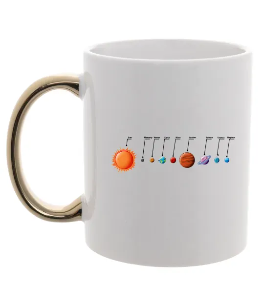 Чашка з кольоровою ручкою Планети Золото фото