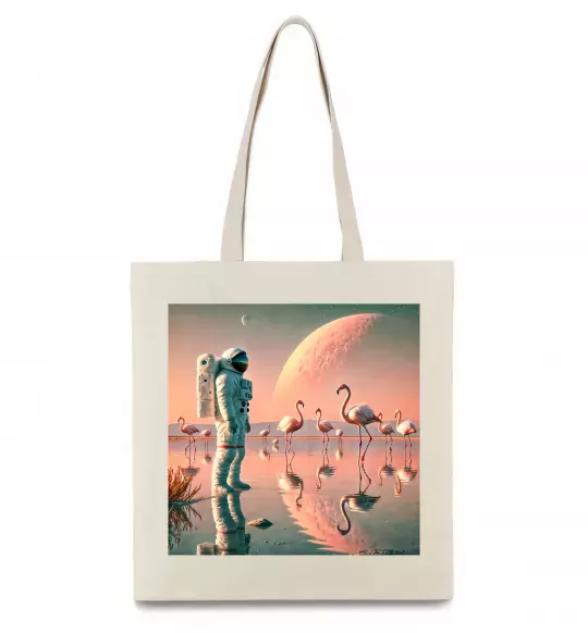 Еко-сумка Космонавт Місяць Бежевий фото
