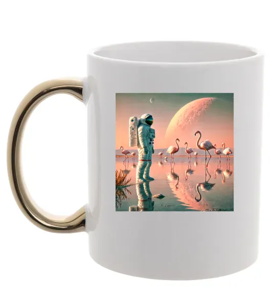 Чашка с цветной ручкой Космонавт Місяць Золото фото