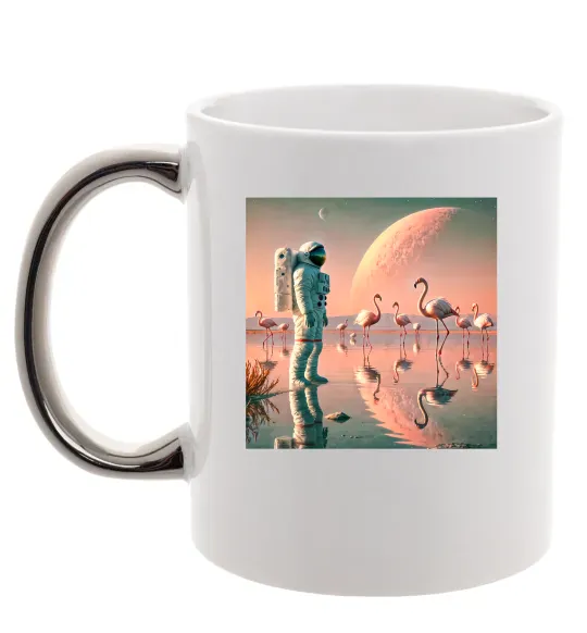 Чашка с цветной ручкой Космонавт Місяць Серебро фото