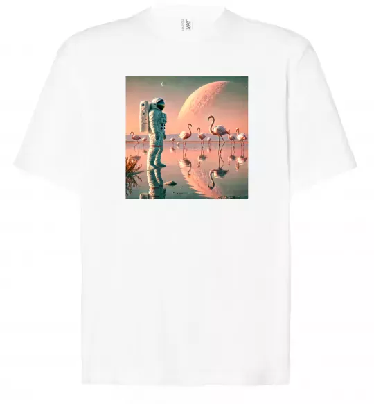 Футболка Оверсайз Космонавт Місяць Білий фото