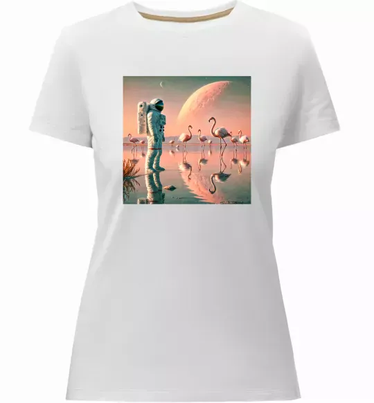 Женская премиум футболка Космонавт Місяць Белый фото