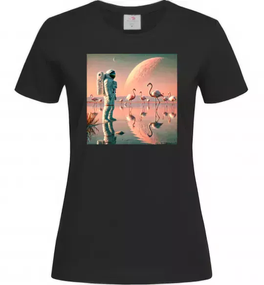 Женская футболка Космонавт Місяць Черный фото