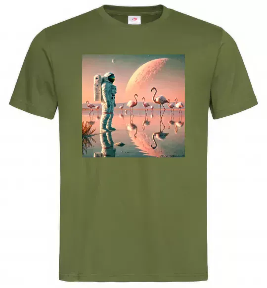 Мужская футболка Космонавт Місяць Оливковый фото