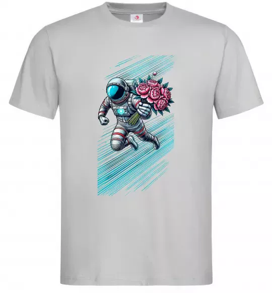 Чоловіча футболка Космонавт з квітами Сірий фото