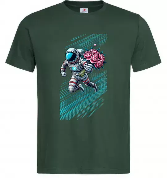 Чоловіча футболка Космонавт з квітами Темно-зелений фото