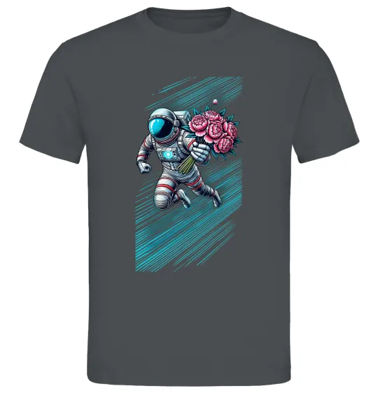 Чоловіча футболка Космонавт з квітами Графіт фото