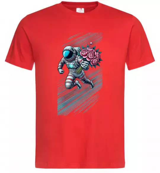 Чоловіча футболка Космонавт з квітами Червоний фото