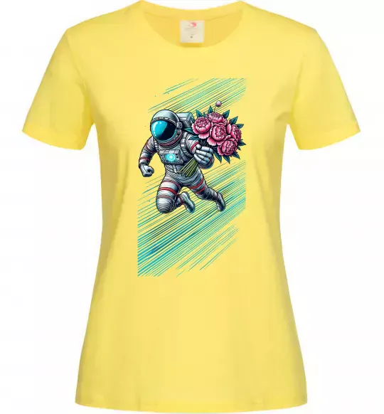 Женская футболка Космонавт з квітами Лимонный фото