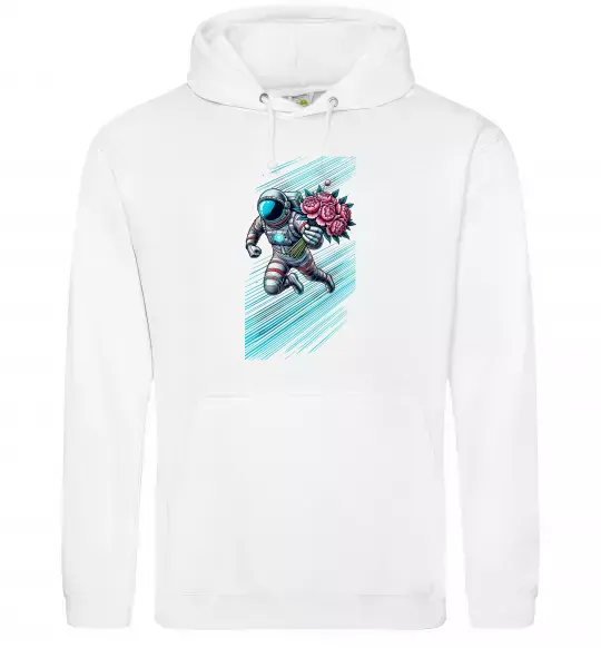 Чоловіча толстовка (худі) Космонавт з квітами Білий фото